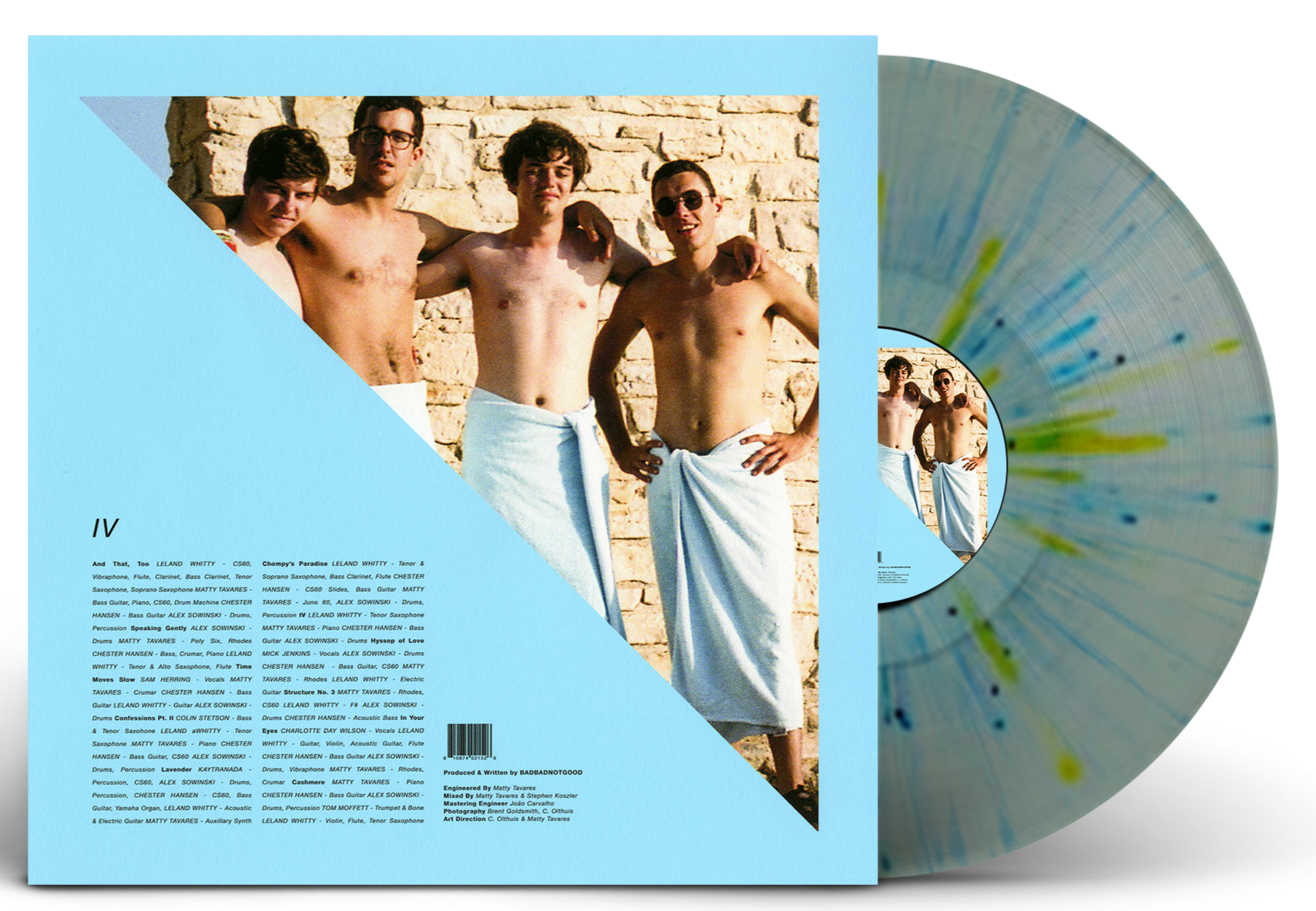 BADBADNOTGOOD 'IV' LP (Limited Edition – Only 500 made, Coke Bottle Clear w/ Canary Yellow and Light Blue Splatter Vinyl)