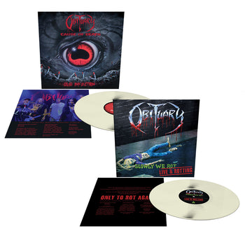 OBITUARY ‘CAUSE OF DEATH - LIVE INFECTION’ & 'SLOWLY WE ROT - LIVE AND ROTTING' LIVE LP BUNDLE (Limited Edition Bone White Vinyl)