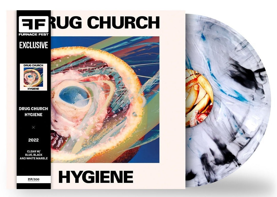 DRUG CHURCH ‘HYGIENE’ LP (Furnace Fest Exclusive – Only 500 made, Clear w/ Blue, Black, and White Marble Vinyl)