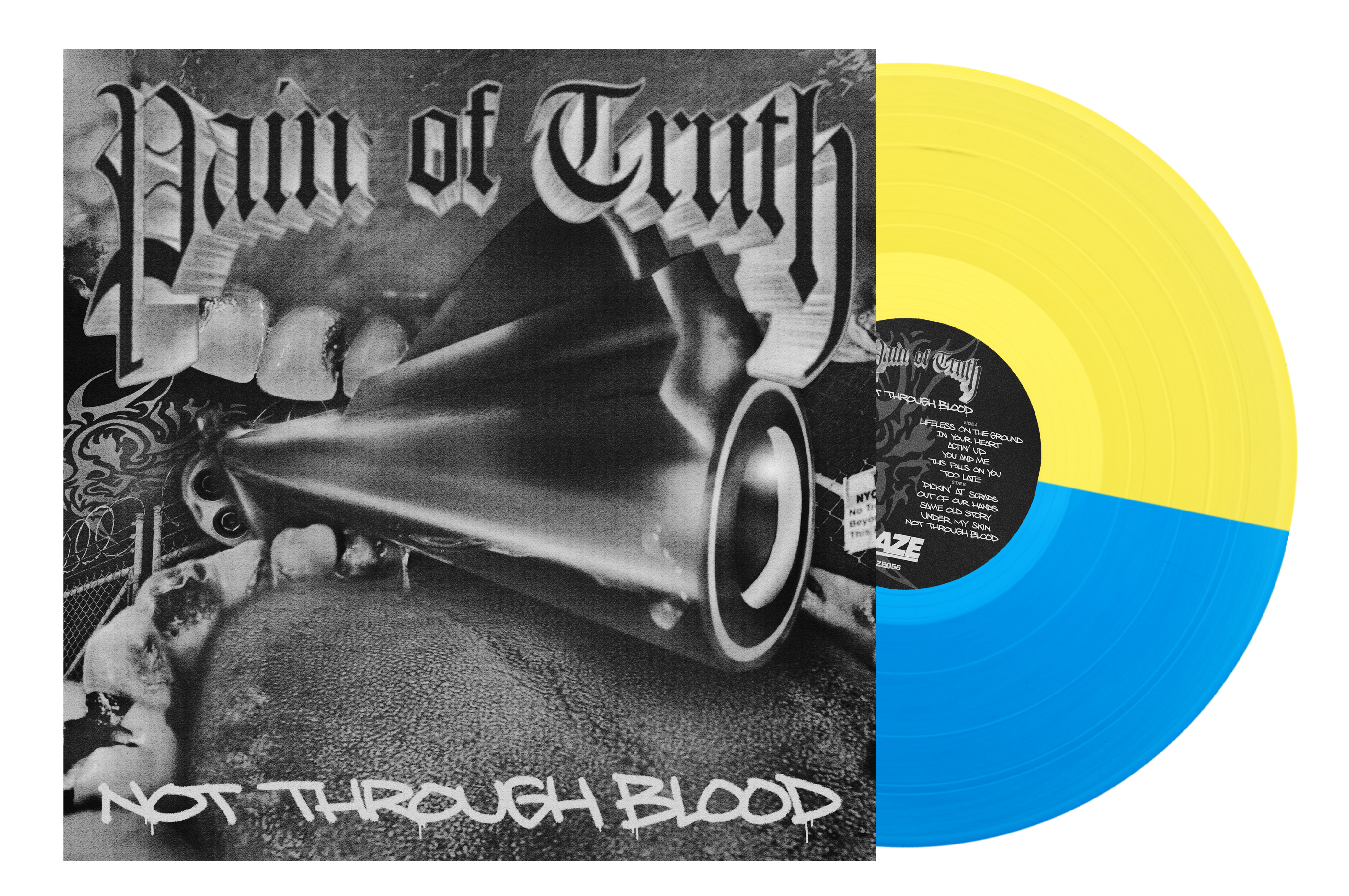 PAIN OF TRUTH ‘NOT THROUGH BLOOD’ LP (Limited Edition – Only 300 Made, Half Transparent Blue/Half Transparent Yellow Vinyl)