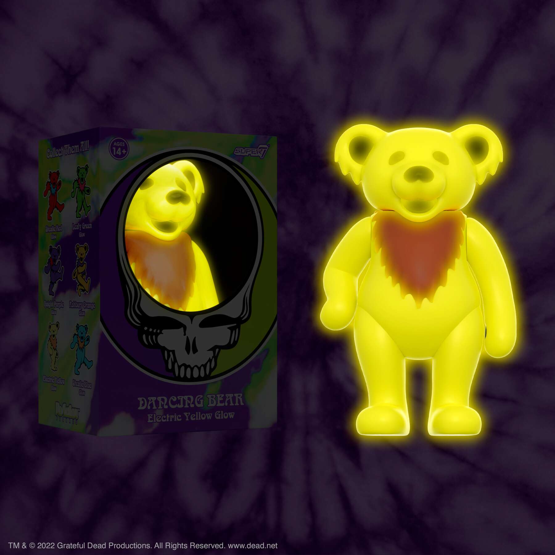 SUPER7 REACTION GRATEFUL DEAD W3 DANCING BEARS ELECTRIC YELLOW (GLOW I