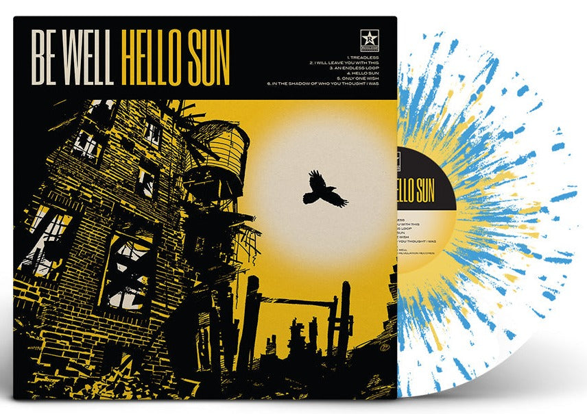 BE WELL 'HELLO SUN' LIMITED EDITION WHITE WITH CYAN AND MUSTARD SPLATTER WITH BLACK B-SIDE SCREEN PRINT LP – ONLY 300 MADE