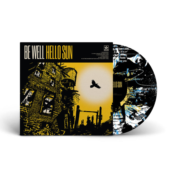 BE WELL 'HELLO SUN' LIMITED EDITION WHITE WITH CYAN AND MUSTARD SPLATTER WITH BLACK B-SIDE SCREEN PRINT LP – ONLY 300 MADE