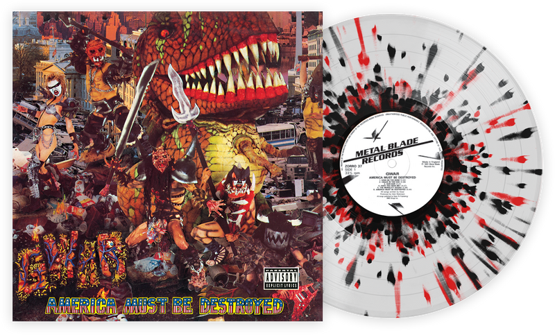 GWAR 'AMERICA MUST BE DESTROYED' CLEAR WITH RED AND BLACK SPLATTER LP