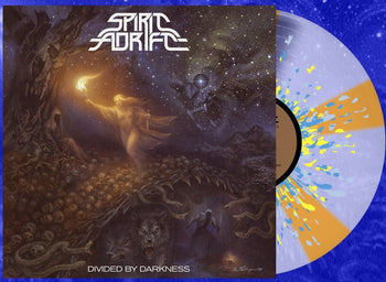 SPIRIT ADRIFT 'DIVIDED BY DARKNESS' LP (Clear Halloween Orange Pinwheel w/ Blue, Yellow & Cyan Splatter Vinyl)